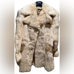 GORGEOUS Rabbit Fur Suede Jacket Coat Western Cream Womens M Lined Pockets
